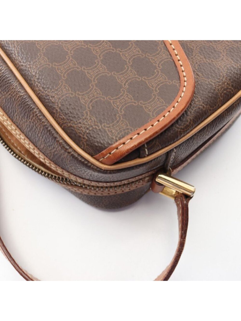 Celine Shoulder Bag Macadam Dark Brown Canvas Leather - Picture 8 of 11